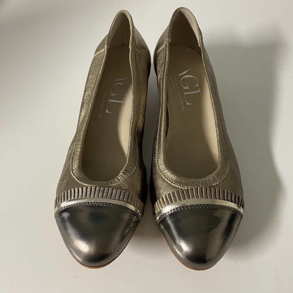 AGL Attilio Giusti Leombruni Pump Ballet Leather Gold Metallic Low Heel … - Picture 4 of 11